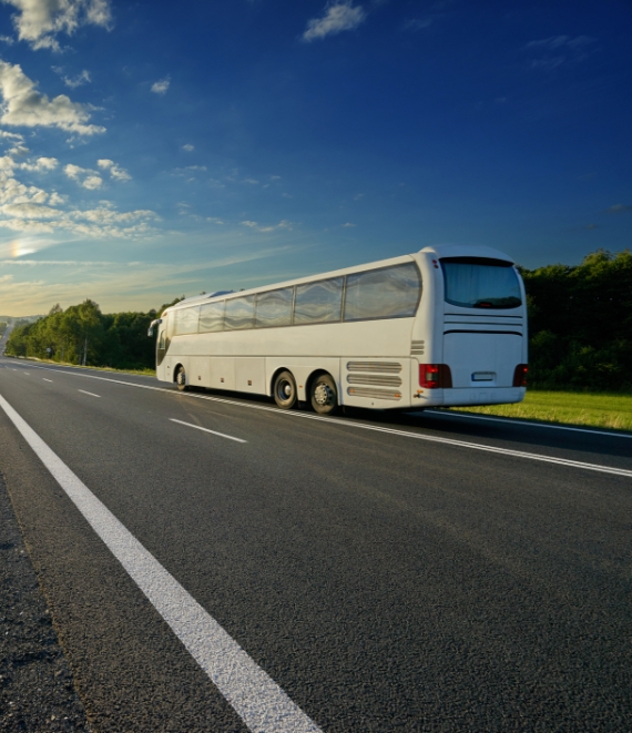 Biały autobus na drodze